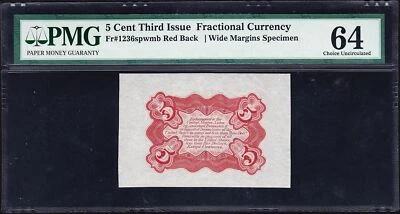 FR 1236spwmb - 5 CENT THIRD ISSUE WIDE MARGINS RED BACK SPECIMEN - PMG 64 SCARCE - Image 1 of 4