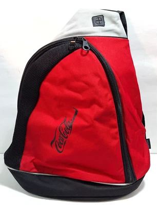 Coca Cola Red & Black Canvas Zip Up Over the Shoulder Sling Backpack New - Image 1 of 4