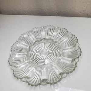Anchor Hocking Clear Glass Deviled Egg Relish Plate Shell Design Dozen - Picture 1 of 5