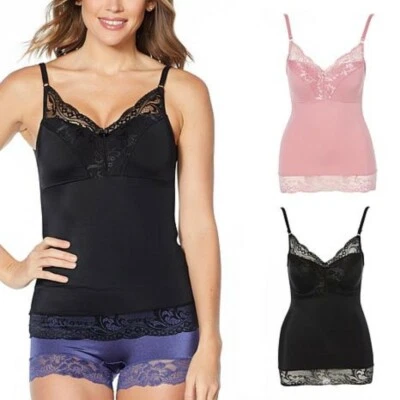 Rhonda Shear Classic Pin-Up Smoothing Cami, Preto/Rosa, Pequeno - Imagem 1 de 4