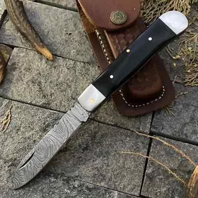 Navaja de Bolsillo Plegable FORJADA A MANO PERSONALIZADA Damasco Acero Trapper con Funda Foto 1 de 4