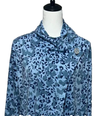 Cárdigan Cuddl Duds para mujer XL azul estampado animal suéter con un botón para pulgares Foto 1 de 4