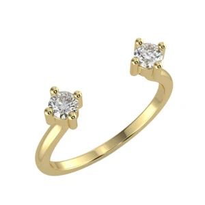Anillo abierto doble redondo natural doble diamante en oro amarillo macizo de 14 K 0,23 TCW - Imagen 1 de 3