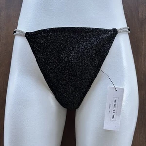 Intimissimi Double Strap Faux Jewel Side Thong Panty OS Black/Sliver Velour Feel - Picture 1 of 8