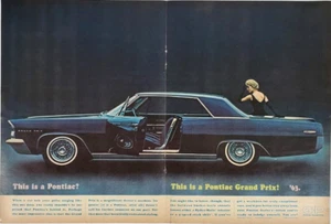 1963 Pontiac Grand Prix GP 2 Page Connected Color Print Ad Sexy Woman - Picture 1 of 2