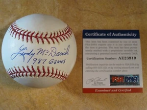 LINDY MCDANIEL SIGNED (987/GAMES) AUTOGRAPHED RAWLINGS MLB BALL CLEAN PSA - Picture 1 of 7