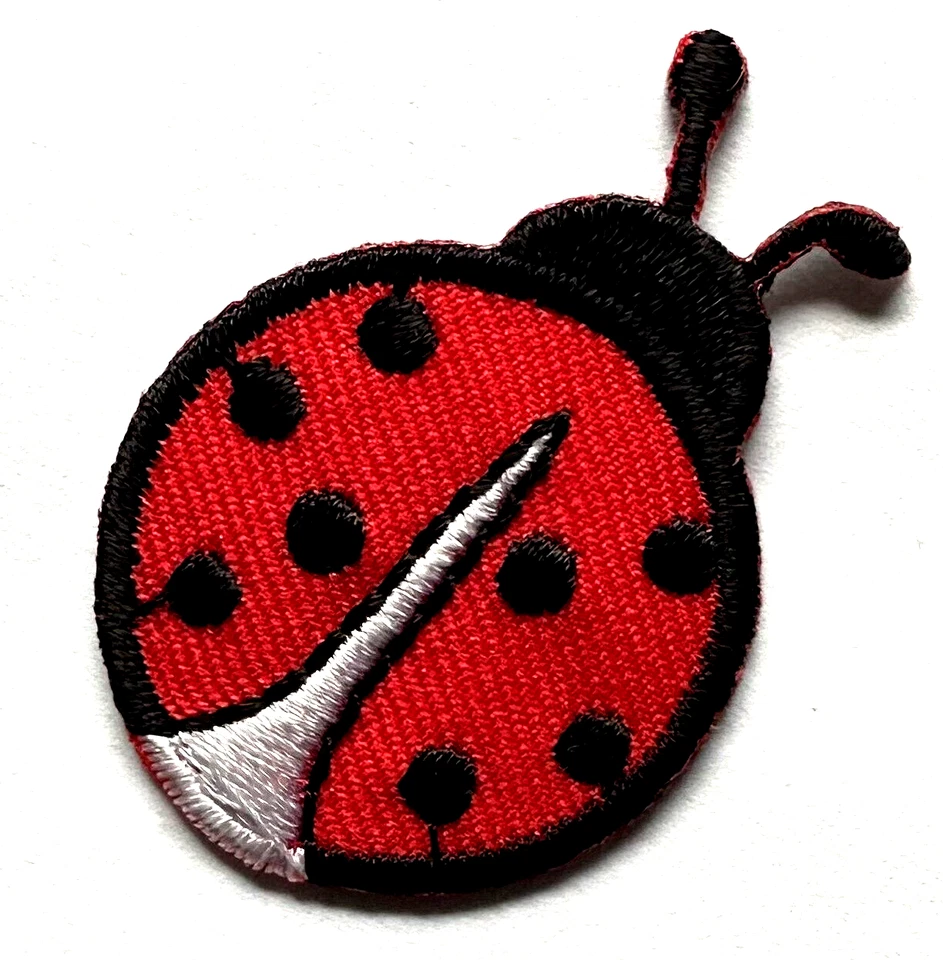 LADYBUG MEDIUM RED & BLACK TWILL IRON ON PATCH : 1 X 1 3/8inch - Image 1 of 1