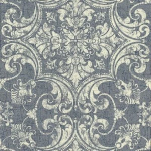 Blue silver metallic matte white damask Victorian natural real cork wallpaper 3D - Picture 1 of 11