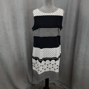 Womens Dress Sz 18 Just Above Knee Black White Multi Print Polka dot Strip Solid - Picture 1 of 11