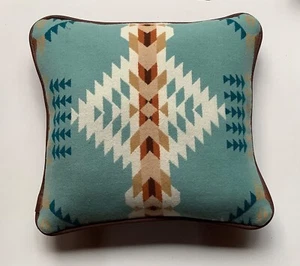 15”x16”Wolle & Cognac Leder Kissen SW-Muster aus Pendleton® Stoff - Bild 1 von 2