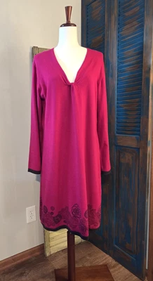 Vestido Suéter Title Nine Mobetta 60 Sal Floral Cuello Torcido XL Rosa Boho Elástico Foto 1 de 4