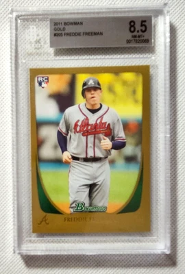 Freddie Freeman 2011 Bowman Gold RC grado 8,5 por Beckett Foto 1 de 2