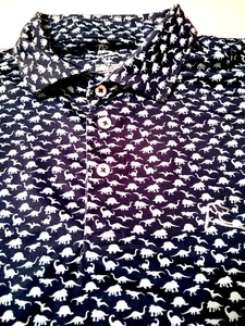 RHOBACK Polo Style Polyester/Spandex XL Shirt Jurassic Dinosaurs ALL OVER PRINT - Picture 1 of 6