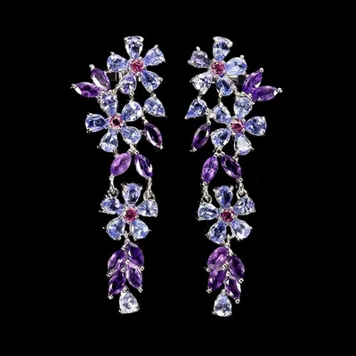 Pendientes de plata de ley 925 pera tanzanita amatista rodolita piedras preciosas joyería Foto 1 de 4