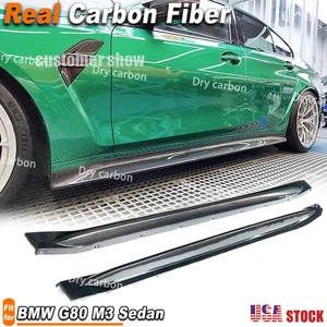 Real Carbon Fiber Side Skirt Extension Lip Spoiler For BMW G80 M3 Sedan 2021-25 - Picture 1 of 13
