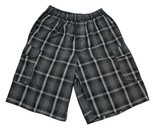 YAGO schwarz & grau karierte Utility Cargoshorts für Herren - Größe XL - Bild 1 von 4