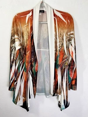 Vintage Jostar Open Front Cardigan Women’s Small Orange Brown Feather Studded - Image 1 of 4