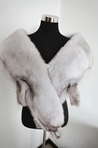 100% Real Piel de Zorro Capa/Envoltura de Cuello/Bufanda Blanco Chaqueta Cuello 180*23cm Estola - Imagen 1 de 6