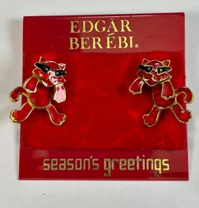 Vintage Edgar Berébi Season's Greetings Goldtone Red Enamel Earrings - Bild 1 von 4