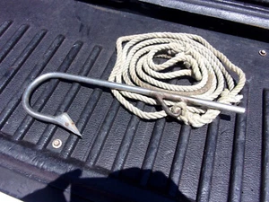 AFTCO Flying Gaff Head Fishing Hook Stainless Steel 16" x 5" x 1/2", 12' line - Picture 1 of 3