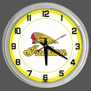 16" Indian Motorcycle Yellow Neon Clock Man Cave Garage Shop Store Bar Bike - Bild 1 von 2