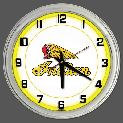 Reloj 16" Indian Motorcycle Amarillo Neón Hombre Cueva Garaje Tienda Bar Bicicleta Foto 1 de 2