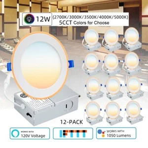 12 Pack 6 inch 5CCT LED Recessed Night Lighting,Dimmable,Damp Rated, 12W=100W - Picture 1 of 18