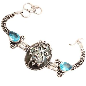 Pietra Labradorite Placcato Argento Bracciale Handmade Gioielli Regalo 23 G - Foto 1 di 3