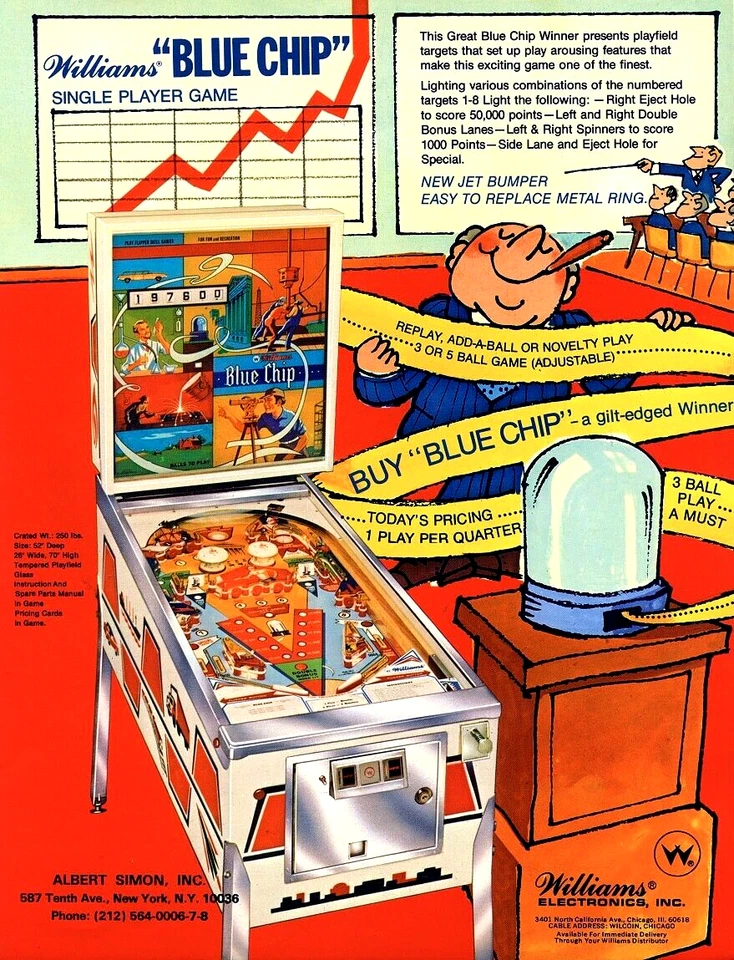 Blue Chip Pinball FLYER Original Unused Vintage Stock Market Retro Art 1976 - Image 1 of 1