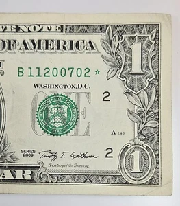 NOVEMBER 2 2007 BIRTHDAY, FANCY SERIAL NUMBER,2009$1 DOLLAR BILL, B11200702* - Picture 1 of 3