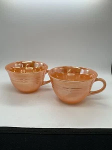 Fire King - Vintage Peach Luster Three Band Pattern Tea Cup - Set of 2 - Picture 1 of 6