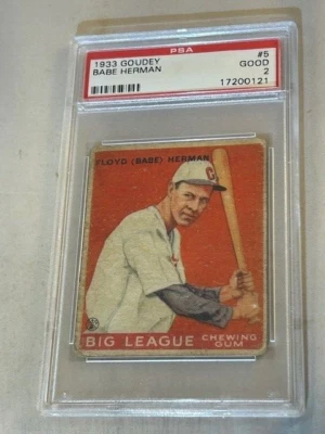 1933 GOUDEY #5 BABE HERMAN PSA GOOD 2 CHICAGO CUBS BASEBALL CARD. - Image 1 of 2