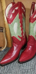 Mujer Botas Vaqueras Kassie Rojo Pálido/Verde Overley Talla 7 Artículo: S2113 - Imagen 1 de 7