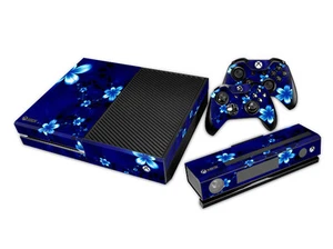 Xbox One Skin Design Foils Sticker Screen Protector Set - Blue Flower Motif - Picture 1 of 1