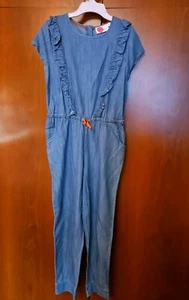 Boden Ruffled Shoulder Chambray Jumpsuit Girls Pant Romper Size 11-12. 152 Cm - Picture 1 of 8