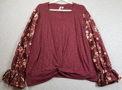 Cato Топ женщин 18 Вт 20 Вт цветочный металлический длинным рукавом декольте витой спереди эластичной - Изображение 1 из 4