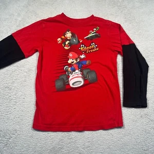 2010 Nintendo Mario Kart Speed Freaks Long Sleeve Graphic Tee Red Black Kids - Picture 1 of 7