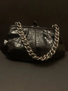 JANE AUGUST Black Alligator Print Patent Leather Shoulder Bag w/ Chain Strap - Picture 1 of 6