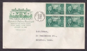 US #930 BLOCK OF FOUR ROOSEVELT 1ST DAY COVER 1945 - Picture 1 of 2