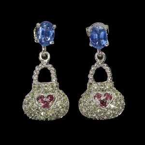 925 Sterling Silver Earrings Oval Kyanite Peridot Rhodorite Gemstone Jewelry - Picture 1 of 14