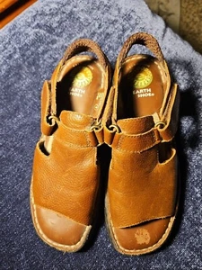 EARTH SHOE Womans 8 (GELRON 2000) Brown Leather Sling Back Hoop & Loop Sandal  - Picture 1 of 9