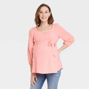 INGRID & ISABEL MATERNITY MELON ORANGE TOP WITH ABOVE BELLY TIE SIZE XS - Picture 1 of 5