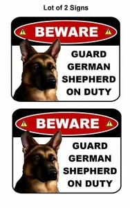 2 Count PCSCP "Beware Guard German Shepherd on Duty" 9 x 11.5 Laminated Dog Sign - Picture 1 of 6