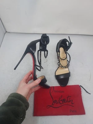 CHRISTIAN LOUBOUTIN EU 37 US 7 Women NEW Black Choca Strappy Sandal Heel Shoe - Image 1 of 4