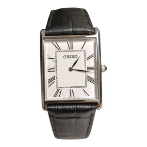Seiko Essentials Collection Quartz Black Leather Strap, 28.4mm - Picture 1 of 3