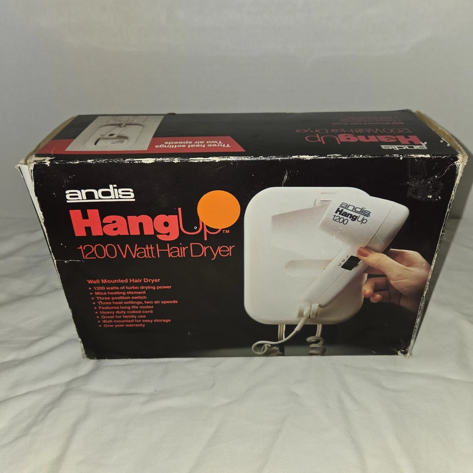Vtg Andis Quiet Turbo Ionic Hair Dryer 1200 Watts Wall Mount Hang Up Hair Dryer  - Image 1 of 4