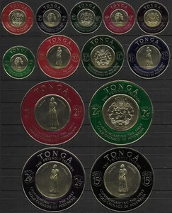 1963 Tonga Polynesische Goldmünzen 13v. postfrisch SG Nr. 129/40+O17 - Bild 1 von 1