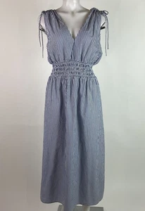 Old Navy Size XLarge Blue Striped Tie-Shoulder Smocked Waist Maxi Dress Cotton - Picture 1 of 8