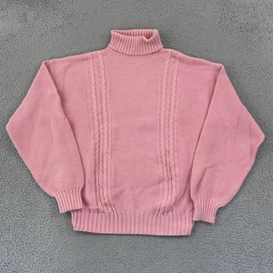 Vintage Jantzen Sweater Womens L Pink 60s Fisherman Turtleneck Cable Knit Preppy - Picture 1 of 10