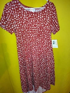 Lularoe Carly Women's Pullover Dress Sz Small S NWT Rust Brown White Shapes New - Picture 1 of 5